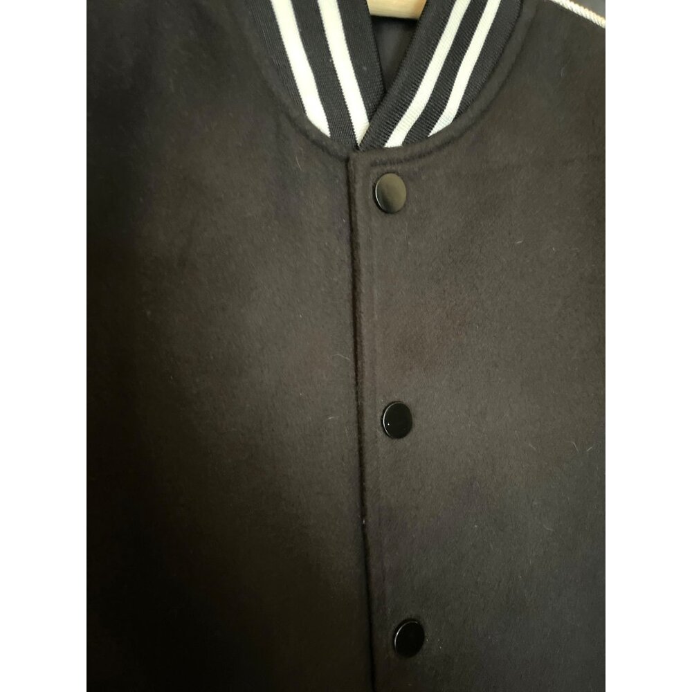 COOFANDY Women's Black Varsity Jacket Faux Leather Sleeves Striped Ribbed Sz M - Picture 5 of 9